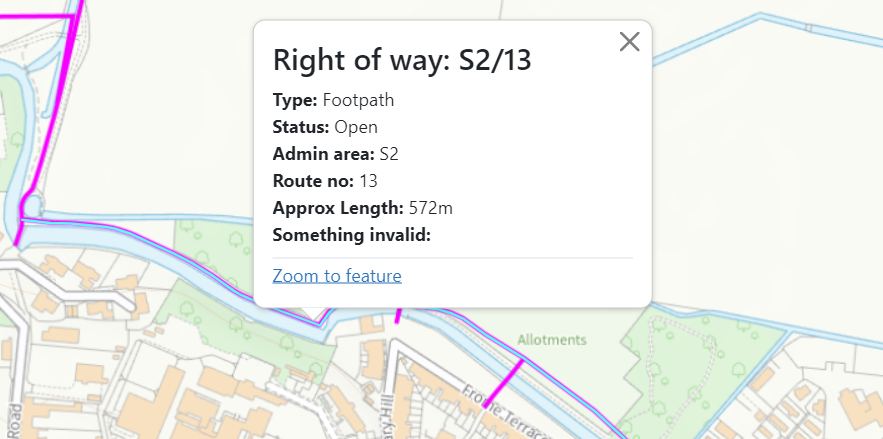 Showing further information for a footpath