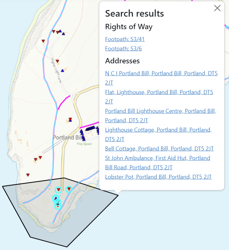 Showing a shape that has been drawn, and information about the features within