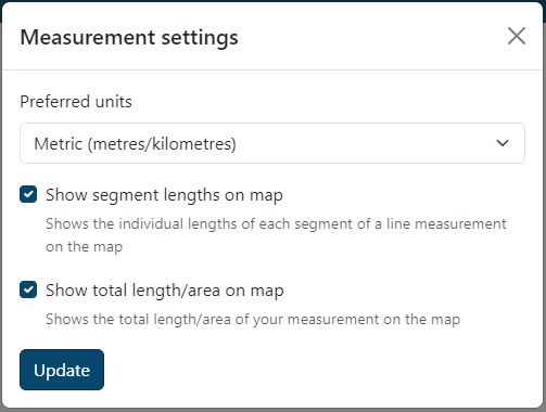 Configure measurements dialog