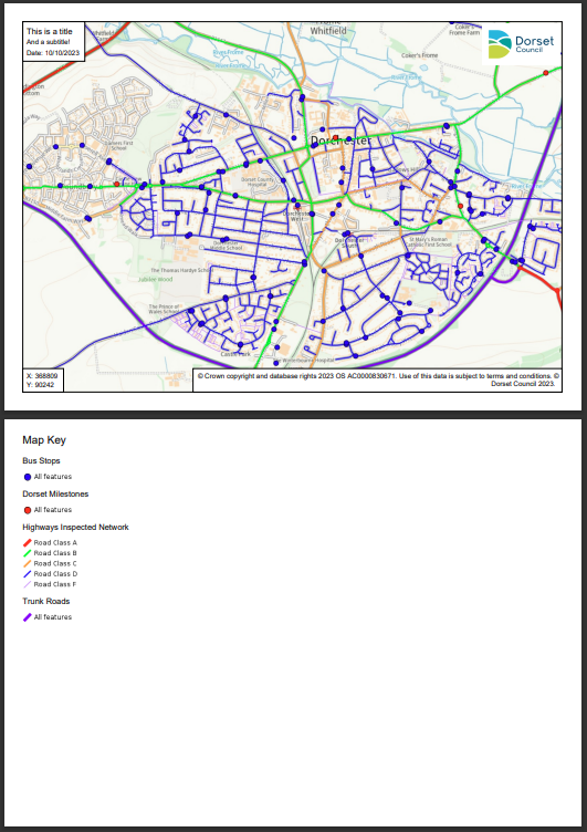 PDF output - showing an example of a map that has been exported with a separate legend